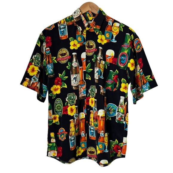 Vtg Montello Club Mens Medium Floral Beer Print Button Up Shirt Short Sleeve - Picture 2 of 10